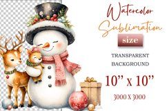 Download this charming watercolor clipart featuring a snowman and reindeer for your holiday projects! Perfect for cards, scrapbooking, and decorations. High-quality 300 dpi, transparent background. Bring warmth and magic to your Christmas designs.