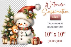 Download this charming watercolor clipart featuring a snowman and reindeer for your holiday projects! Perfect for cards, scrapbooking, and decorations. High-quality 300 dpi, transparent background. Bring warmth and magic to your Christmas designs.