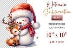 Download this charming watercolor clipart featuring a snowman and reindeer for your holiday projects! Perfect for cards, scrapbooking, and decorations. High-quality 300 dpi, transparent background. Bring warmth and magic to your Christmas designs.