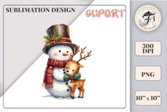 Download this charming watercolor clipart featuring a snowman and reindeer for your holiday projects! Perfect for cards, scrapbooking, and decorations. High-quality 300 dpi, transparent background. Bring warmth and magic to your Christmas designs.