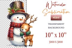 Download this charming watercolor clipart featuring a snowman and reindeer for your holiday projects! Perfect for cards, scrapbooking, and decorations. High-quality 300 dpi, transparent background. Bring warmth and magic to your Christmas designs.
