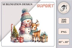 Download this charming watercolor clipart featuring a snowman and reindeer for your holiday projects! Perfect for cards, scrapbooking, and decorations. High-quality 300 dpi, transparent background. Bring warmth and magic to your Christmas designs.