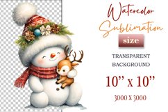 Download this charming watercolor clipart featuring a snowman and reindeer for your holiday projects! Perfect for cards, scrapbooking, and decorations. High-quality 300 dpi, transparent background. Bring warmth and magic to your Christmas designs.