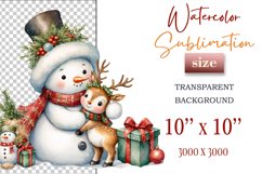 Download this charming watercolor clipart featuring a snowman and reindeer for your holiday projects! Perfect for cards, scrapbooking, and decorations. High-quality 300 dpi, transparent background. Bring warmth and magic to your Christmas designs.