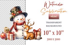 Download this charming watercolor clipart featuring a snowman and reindeer for your holiday projects! Perfect for cards, scrapbooking, and decorations. High-quality 300 dpi, transparent background. Bring warmth and magic to your Christmas designs.
