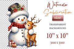 Download this charming watercolor clipart featuring a snowman and reindeer for your holiday projects! Perfect for cards, scrapbooking, and decorations. High-quality 300 dpi, transparent background. Bring warmth and magic to your Christmas designs.