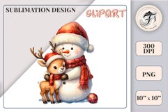 Download this charming watercolor clipart featuring a snowman and reindeer for your holiday projects! Perfect for cards, scrapbooking, and decorations. High-quality 300 dpi, transparent background. Bring warmth and magic to your Christmas designs.