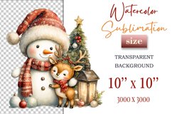 Download this charming watercolor clipart featuring a snowman and reindeer for your holiday projects! Perfect for cards, scrapbooking, and decorations. High-quality 300 dpi, transparent background. Bring warmth and magic to your Christmas designs.