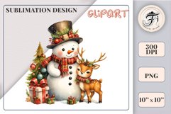 Download this charming watercolor clipart featuring a snowman and reindeer for your holiday projects! Perfect for cards, scrapbooking, and decorations. High-quality 300 dpi, transparent background. Bring warmth and magic to your Christmas designs.
