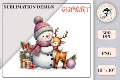 Download this charming watercolor clipart featuring a snowman and reindeer for your holiday projects! Perfect for cards, scrapbooking, and decorations. High-quality 300 dpi, transparent background. Bring warmth and magic to your Christmas designs.