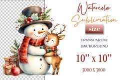 Download this charming watercolor clipart featuring a snowman and reindeer for your holiday projects! Perfect for cards, scrapbooking, and decorations. High-quality 300 dpi, transparent background. Bring warmth and magic to your Christmas designs.