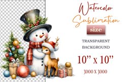 Download this charming watercolor clipart featuring a snowman and reindeer for your holiday projects! Perfect for cards, scrapbooking, and decorations. High-quality 300 dpi, transparent background. Bring warmth and magic to your Christmas designs.