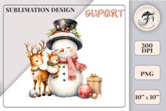 Download this charming watercolor clipart featuring a snowman and reindeer for your holiday projects! Perfect for cards, scrapbooking, and decorations. High-quality 300 dpi, transparent background. Bring warmth and magic to your Christmas designs.
