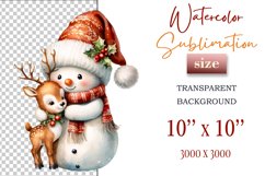 Download this charming watercolor clipart featuring a snowman and reindeer for your holiday projects! Perfect for cards, scrapbooking, and decorations. High-quality 300 dpi, transparent background. Bring warmth and magic to your Christmas designs.
