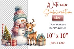 Download this charming watercolor clipart featuring a snowman and reindeer for your holiday projects! Perfect for cards, scrapbooking, and decorations. High-quality 300 dpi, transparent background. Bring warmth and magic to your Christmas designs.