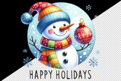 Watercolor snowman colorful scarf hat snowflakes Happy Holidays quote print 20 oz tumbler skinny mug wrap clipart t-shirt sublimation printable design