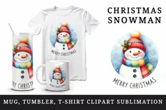 Watercolor snowman colorful scarf hat snowflakes Merry Christmas quote print 20oz tumbler skinny mug wrap clipart t-shirt sublimation printable design