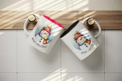 Watercolor snowman colorful scarf hat snowflakes Merry Christmas quote print 20oz tumbler skinny mug wrap clipart t-shirt sublimation printable design