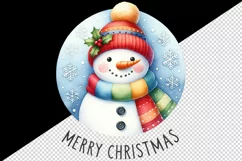 Watercolor snowman colorful scarf hat snowflakes Merry Christmas quote print 20oz tumbler skinny mug wrap clipart t-shirt sublimation printable design