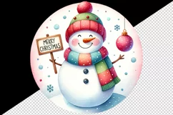 Watercolor snowman colorful scarf holding sign Merry Christmas quote print 20 oz tumbler skinny mug wrap clipart t-shirt sublimation printable design