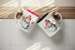 Watercolor snowman colorful scarf holding sign Merry Christmas quote print 20 oz tumbler skinny mug wrap clipart t-shirt sublimation printable design