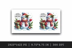 Watercolor snowman holding gift snow falling Merry Christmas quote print 20 oz tumbler skinny mug wrap clipart t-shirt sublimation printable design