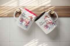 Watercolor snowman holding gift snow falling Merry Christmas quote print 20 oz tumbler skinny mug wrap clipart t-shirt sublimation printable design