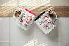 Watercolor snowman holding gift snow falling Merry Christmas quote print 20 oz tumbler skinny mug wrap clipart t-shirt sublimation printable design