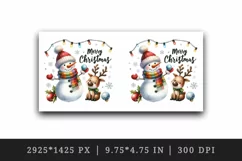 Watercolor snowman reindeer twinkling lights Merry Christmas quote print 20 oz tumbler skinny mug wrap clipart t-shirt sublimation printable design