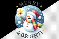 Watercolor snowman scarf star-topped wand Merry and Bright quote print 20 oz tumbler skinny mug wrap clipart t-shirt sublimation printable design