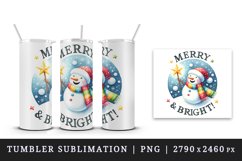 Watercolor snowman scarf star-topped wand Merry and Bright quote print 20 oz tumbler skinny mug wrap clipart t-shirt sublimation printable design