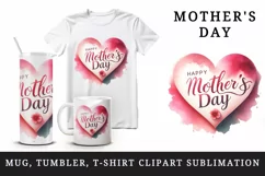 Watercolor soft  pink and red heart with Happy Mother Day greeting quote print 20 oz tumbler skinny mug wrap clipart t-shirt sublimation printable design