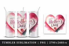 Watercolor soft  pink and red heart with Happy Mother Day greeting quote print 20 oz tumbler skinny mug wrap clipart t-shirt sublimation printable design