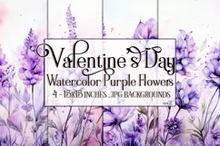 Valentine's Day, Watercolor Purple Flowers Backgrounds, s2 Product Image 1