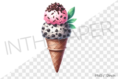 Cookies &amp; cream double scoop with green mint waffle cone PNG Product Image 1
