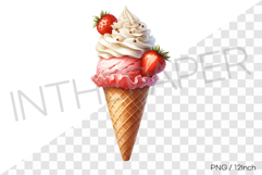 Strawberry ice cream &amp; fresh berry &amp; cream waffle cone PNG Product Image 1