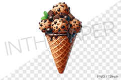 Chocolate chip cookie chunks &amp; mint waffle cone PNG dessert Product Image 1