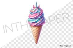 Unicorn pastel rainbow color twisted swirl waffle cone PNG Product Image 1