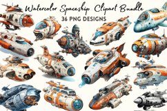 Watercolor Spaceship Clipart Bundle Product Image 1
