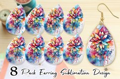 Watercolor Splash Art Flower Earring teardrop sublimation de Product Image 1