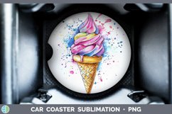 GorgeousWatercolor Splash Toy Car Coaster design.