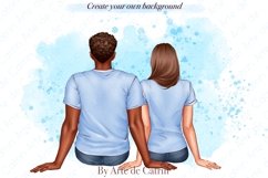 Couple man and woman on blue watercolor background