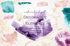 Watercolor &amp; Gold Decorative Elements - PNG Overlays Product Image 1