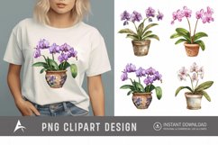Watercolor Spotted Orchid in Pot Clipart Product Image 1
