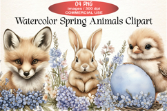 Watercolor Spring Animals Clipart Product Image 1