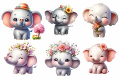 Watercolor Spring Elephant Clipart Product Image 2