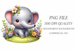 Watercolor Spring Elephant Clipart Product Image 3