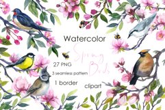 Watercolor spring clipart, watercolor cute birds png Flowers Product Image 1