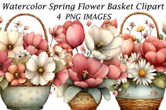 Watercolor Spring Flower Basket Clipart Product Image 1