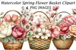 Watercolor Spring Flower Basket Clipart Product Image 1